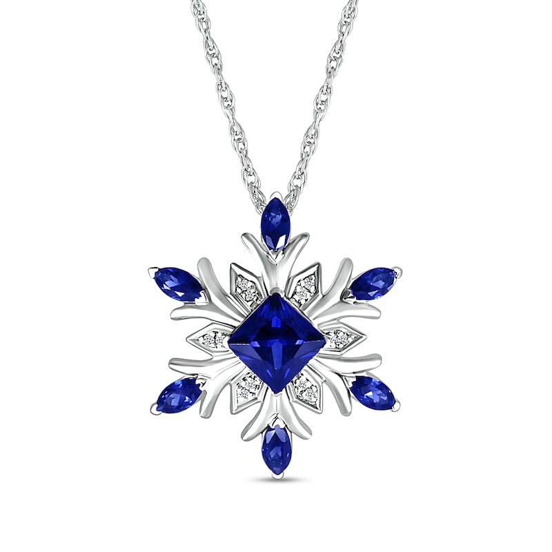 5.0mm Princess-Cut and Marquise Blue Lab-Created Sapphire with Diamond Accent Snowflake Pendant in Sterling Silver|Peoples Jewellers