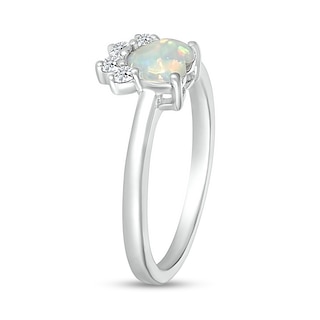 6.0mm Heart-Shaped Lab-Created Opal and White Lab-Created Sapphire Paw Print Ring in Sterling Silver