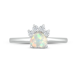 6.0mm Heart-Shaped Lab-Created Opal and White Lab-Created Sapphire Paw Print Ring in Sterling Silver