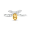 Oval Citrine and Diamond Accent Rope-Textured Dragonfly Ring in Sterling Silver