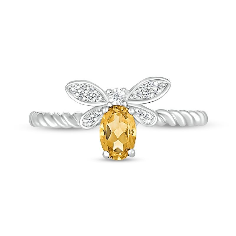 Oval Citrine and Diamond Accent Rope-Textured Dragonfly Ring in Sterling Silver|Peoples Jewellers