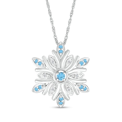 Swiss Blue Topaz and Diamond Accent Snowflake Pendant in Sterling Silver