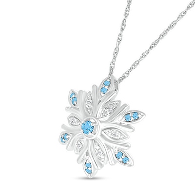 Swiss Blue Topaz and Diamond Accent Snowflake Pendant in Sterling Silver