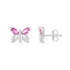 Thumbnail Image 1 of Marquise Pink and White Lab-Created Sapphire Butterfly with Wing Outline Stud Earrings in Sterling Silver
