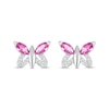 Thumbnail Image 2 of Marquise Pink and White Lab-Created Sapphire Butterfly with Wing Outline Stud Earrings in Sterling Silver