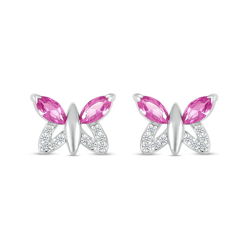 Marquise Pink and White Lab-Created Sapphire Butterfly with Wing Outline Stud Earrings in Sterling Silver|Peoples Jewellers