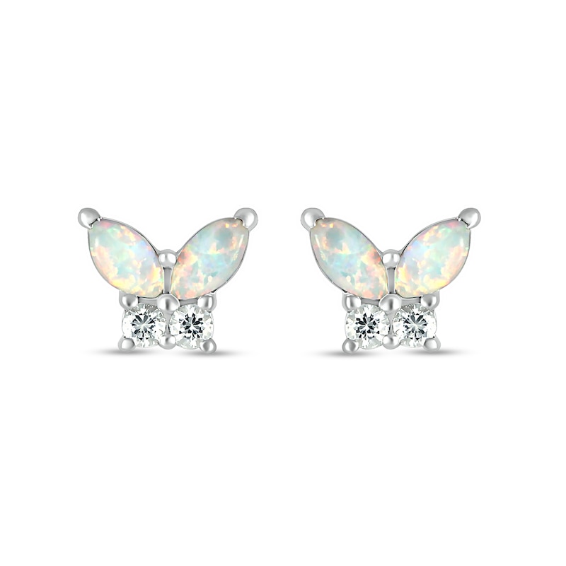 Marquise Lab-Created Opal and White Lab-Created Sapphire Butterfly Stud Earrings in Sterling Silver|Peoples Jewellers