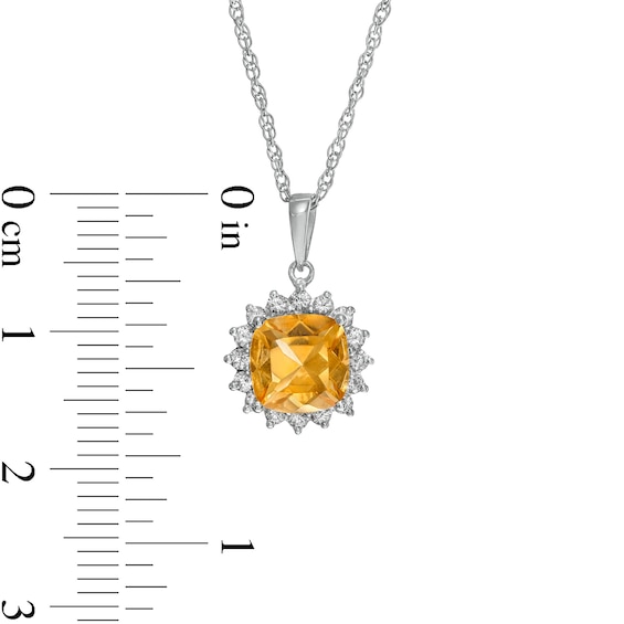 7.0mm Cushion-Cut Citrine and White Lab-Created Sapphire Shadow Frame Pendant in 10K White Gold