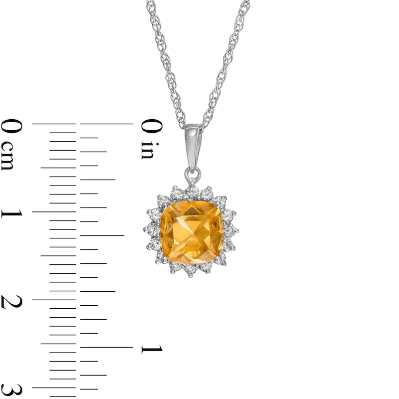 7.0mm Cushion-Cut Citrine and White Lab-Created Sapphire Shadow Frame Pendant in 10K White Gold|Peoples Jewellers