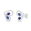 Thumbnail Image 0 of Pear-Shaped Blue Lab-Created Sapphire and 0.04 CT. T.W. Diamond Butterfly Profile Stud Earrings in Sterling Silver