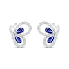 Pear-Shaped Blue Lab-Created Sapphire and 0.04 CT. T.W. Diamond Butterfly Profile Stud Earrings in Sterling Silver