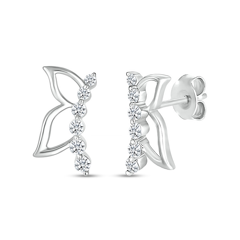 White Lab-Created Sapphire Graduated Curved Butterfly Profile with Wing Outline Stud Earrings in Sterling Silver|Peoples Jewellers