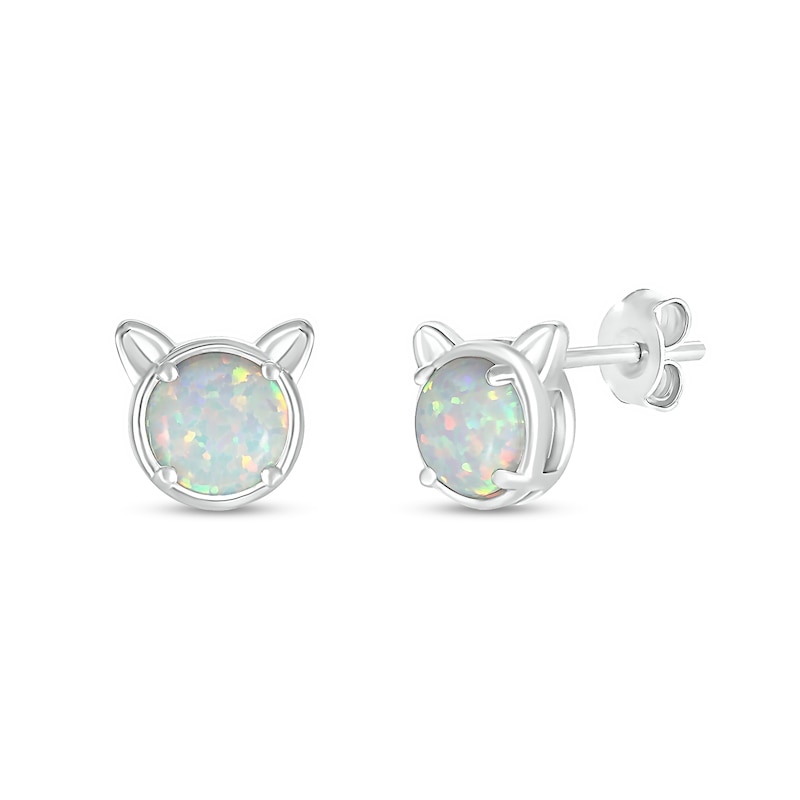 6.0mm Lab-Created Opal Cat Head Stud Earrings in Sterling Silver|Peoples Jewellers