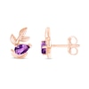 Thumbnail Image 1 of Pear-shaped Amethyst Slant Leafy Vine Stud Earrings in 10K Rose Gold