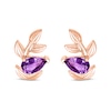 Thumbnail Image 2 of Pear-shaped Amethyst Slant Leafy Vine Stud Earrings in 10K Rose Gold