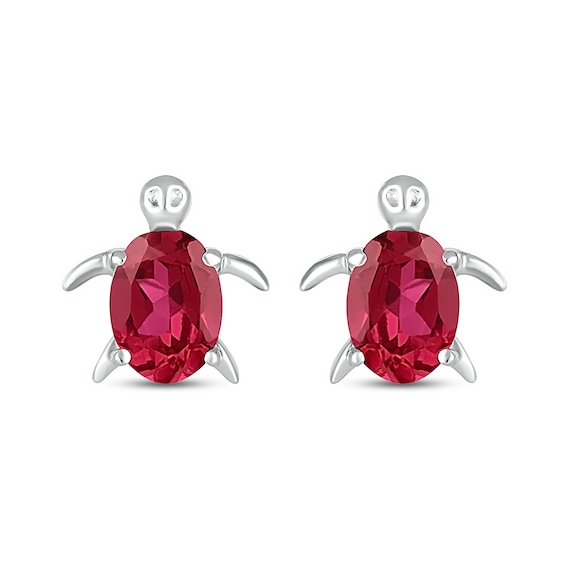 Oval Lab-Created Ruby Sea Turtle Stud Earrings in Sterling Silver