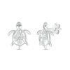 Thumbnail Image 0 of White Lab-Created Sapphire Quad in Marquise Frame Sea Turtle Stud Earrings in Sterling Silver