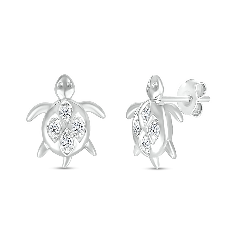White Lab-Created Sapphire Quad in Marquise Frame Sea Turtle Stud Earrings in Sterling Silver|Peoples Jewellers
