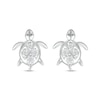 White Lab-Created Sapphire Quad in Marquise Frame Sea Turtle Stud Earrings in Sterling Silver