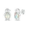 Thumbnail Image 0 of Oval Lab-Created Opal and Diamond Accent Penguin Outline Stud Earrings in Sterling Silver