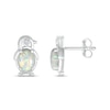 Thumbnail Image 1 of Oval Lab-Created Opal and Diamond Accent Penguin Outline Stud Earrings in Sterling Silver
