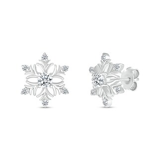 3.5mm White Lab-Created Sapphire Snowflake Stud Earrings in Sterling Silver