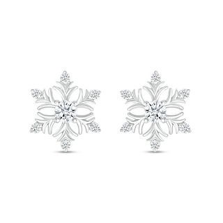 3.5mm White Lab-Created Sapphire Snowflake Stud Earrings in Sterling Silver