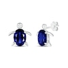 Oval Blue Lab-Created Sapphire Sea Turtle Stud Earrings in Sterling Silver