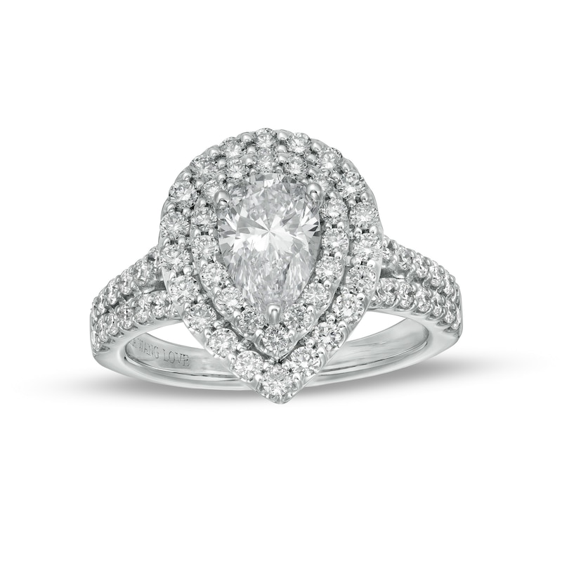 TRUE Lab-Created Diamonds by Vera Wang Love 1.95 CT. T.W. Double Frame Engagement Ring in 14K White Gold|Peoples Jewellers