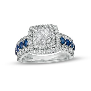 Vera Wang Love Collection 1.95 CT. T.W. Certified Lab-Created Diamond Engagement Ring with Blue Sapphires in 14K White Gold