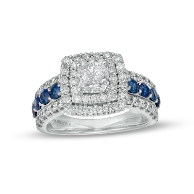 Vera Wang Love Collection 1.95 CT. T.W. Certified Lab-Created Diamond Engagement Ring with Blue Sapphires in 14K White Gold