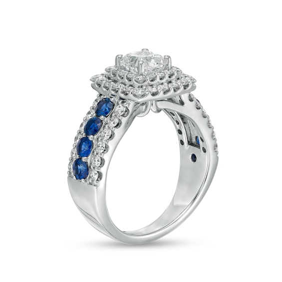 Vera Wang Love Collection 1.95 CT. T.W. Certified Lab-Created Diamond Engagement Ring with Blue Sapphires in 14K White Gold