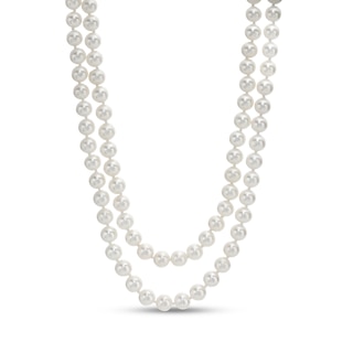 6.0-7.0mm Freshwater Cultured Pearl Double Strand Necklace with 14K Gold Clasp