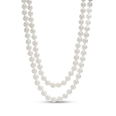 6.0-7.0mm Freshwater Cultured Pearl Double Strand Necklace with 14K Gold Clasp