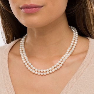 6.0-7.0mm Freshwater Cultured Pearl Double Strand Necklace with 14K Gold Clasp