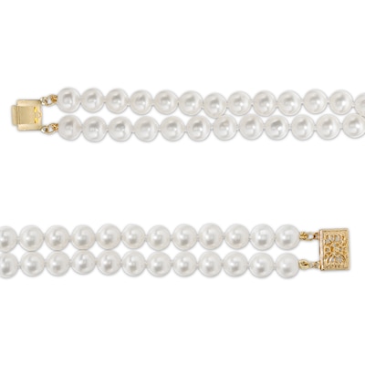 6.0-7.0mm Freshwater Cultured Pearl Double Strand Necklace with 14K Gold Clasp