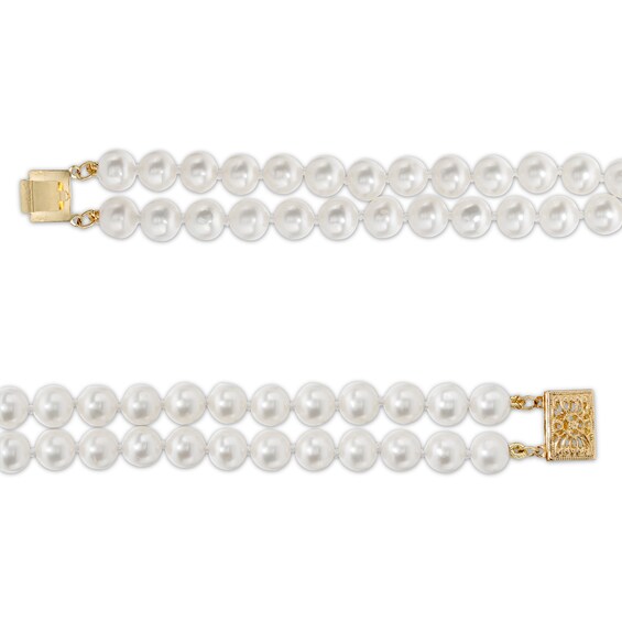 6.0-7.0mm Freshwater Cultured Pearl Double Strand Necklace with 14K Gold Clasp