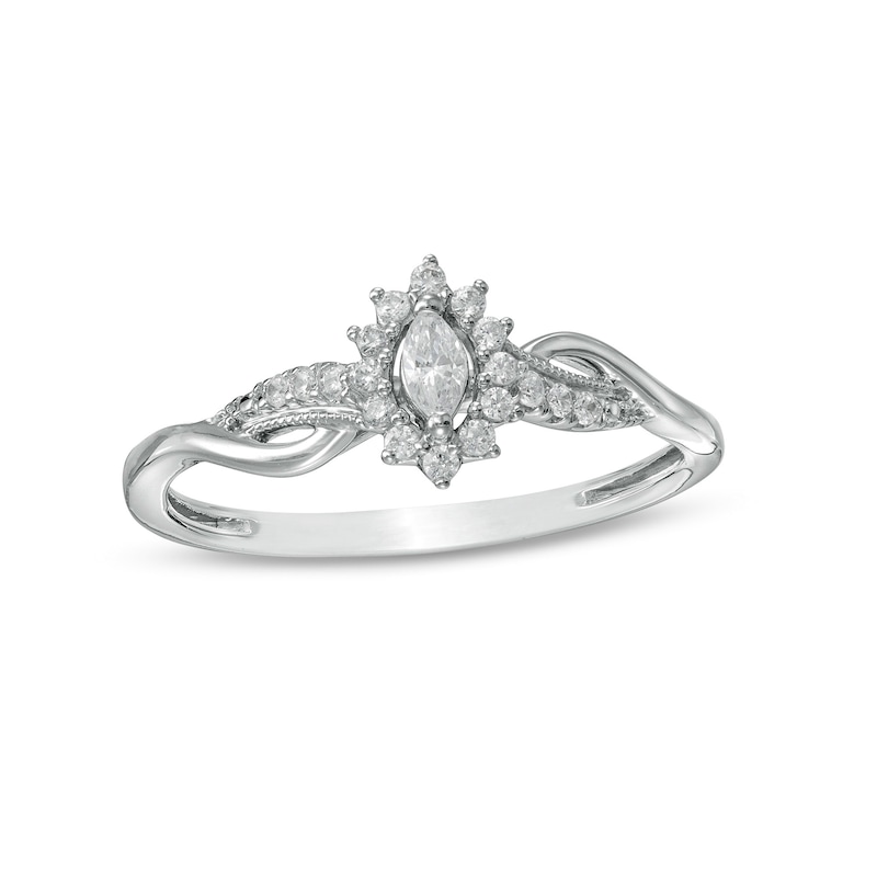 0.20 CT. T.W. Marquise Diamond Sunburst Vintage-Style Promise Ring in 10K White Gold|Peoples Jewellers