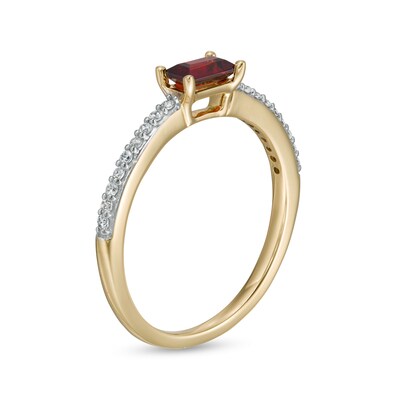 Sideways Baguette Garnet and 0.12 CT. T.W. Diamond Stackable Ring in 10K Gold