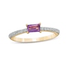 Thumbnail Image 0 of Sideways Baguette Amethyst and 0.12 CT. T.W. Diamond Stackable Ring in 10K Gold