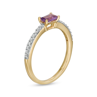 Sideways Baguette Amethyst and 0.12 CT. T.W. Diamond Stackable Ring in 10K Gold