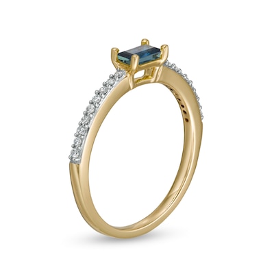 Sideways Baguette Blue Sapphire and 0.12 CT. T.W. Diamond Stackable Ring in 10K Gold