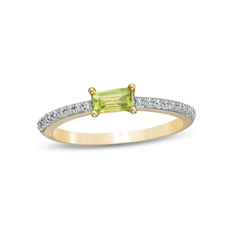 Sideways Baguette Peridot and 0.12 CT. T.W. Diamond Stackable Ring in 10K Gold|Peoples Jewellers