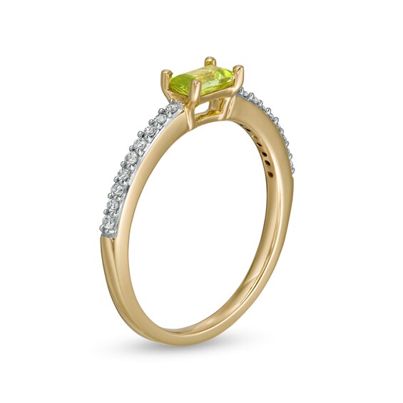 Sideways Baguette Peridot and 0.12 CT. T.W. Diamond Stackable Ring in 10K Gold