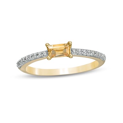 Sideways Baguette Citrine and 0.12 CT. T.W. Diamond Stackable Ring in 10K Gold