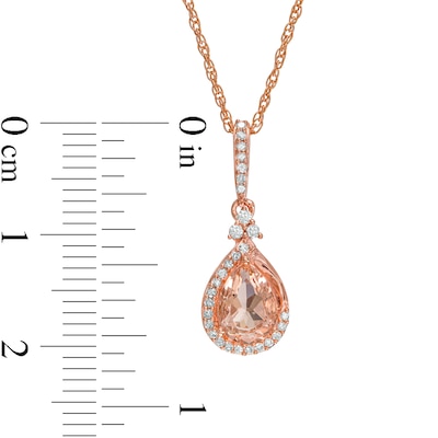 Pear-Shaped Morganite and 0.085 CT. T.W. Diamond Frame Tri-Top Teardrop Pendant in 10K Rose Gold