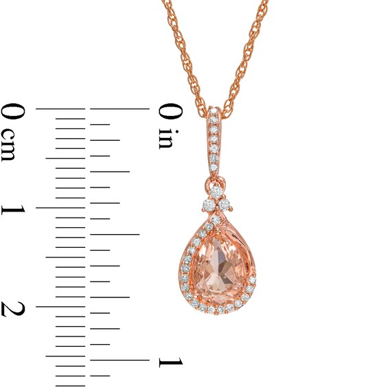 Pear-Shaped Morganite and 0.085 CT. T.W. Diamond Frame Tri-Top Teardrop Pendant in 10K Rose Gold