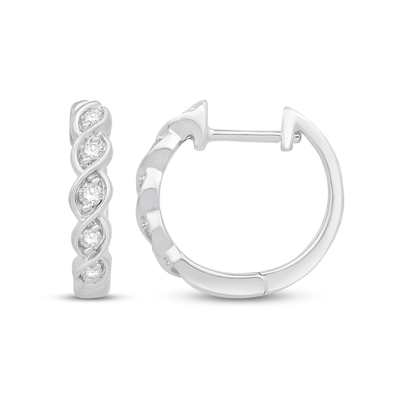 0.18 CT. T.W. Diamond Spiral Hoop Earrings in 10K White Gold|Peoples Jewellers