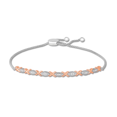 0.09 CT. T.W. Diamond Alternating "X" Bolo Bracelet in Sterling Silver and 10K Rose Gold – 9.5"