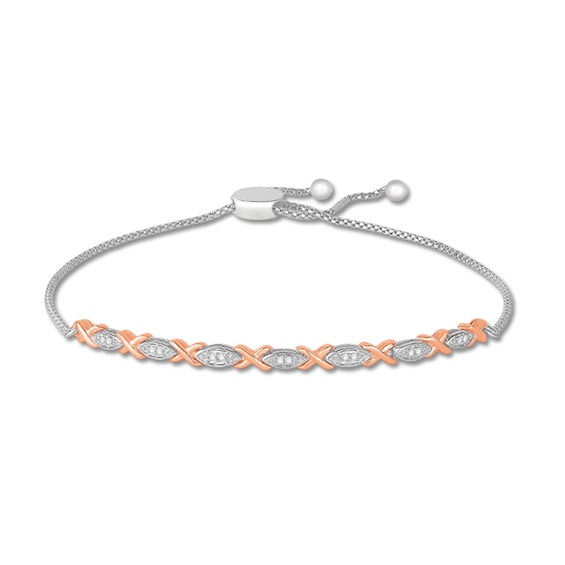 0.09 CT. T.W. Diamond Alternating "X" Bolo Bracelet in Sterling Silver and 10K Rose Gold – 9.5"